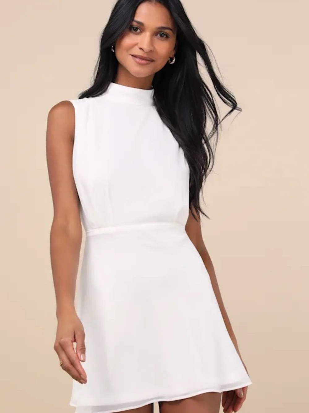 Lulu's White Sleeveless Mock-Neck Mini Dress